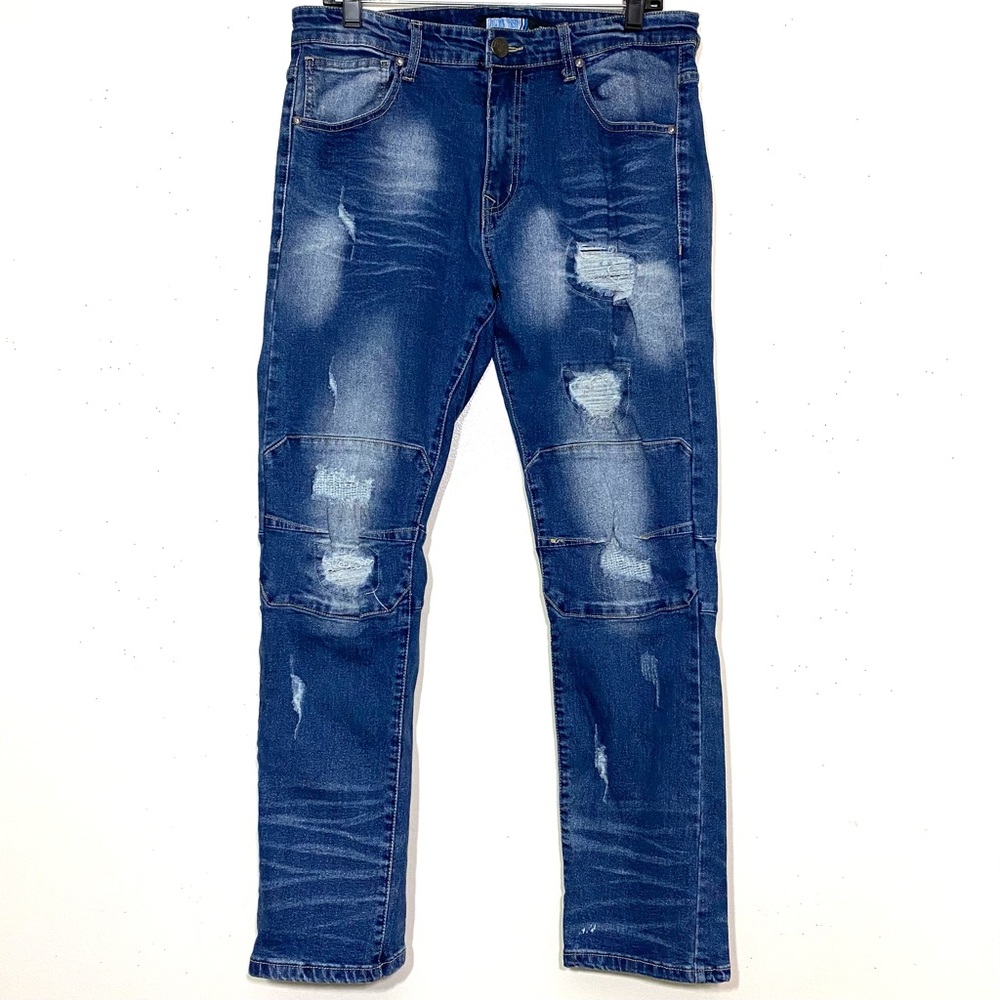 Blue Tar jeans med wash BLUE relaxed fit denim distressed 5 pocket size 34/30